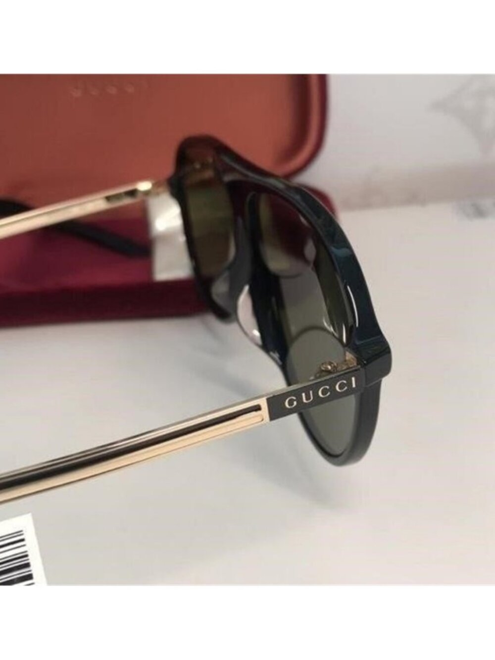 New Authentic  Gucci GG0829SA 002 – Black & Ruthenium Aviator Green Lenses ✨ - Picture 12 of 12